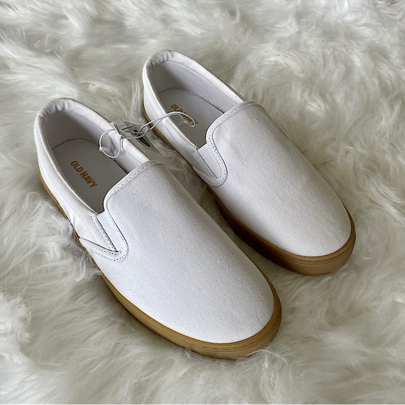 Old Navy Shoes - Old Navy White Canvas Slip On Sneakers Size 8 NWT